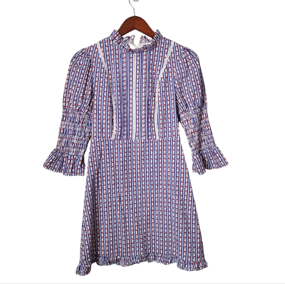 LAURA ASHLEY x‎ URBAN OUTFITTERS Maisy Mini Dress Smocked sleeve micro floral S - Picture 1 of 9